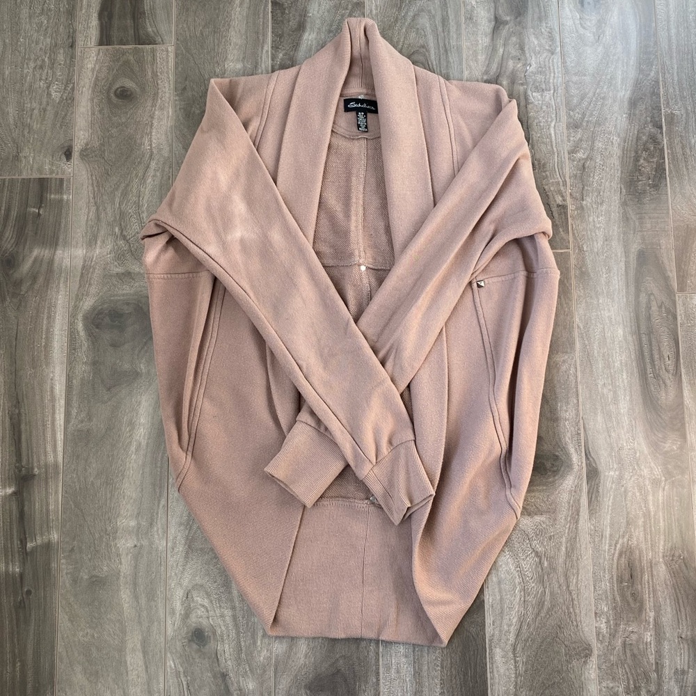 Open long wrap sweater - tan